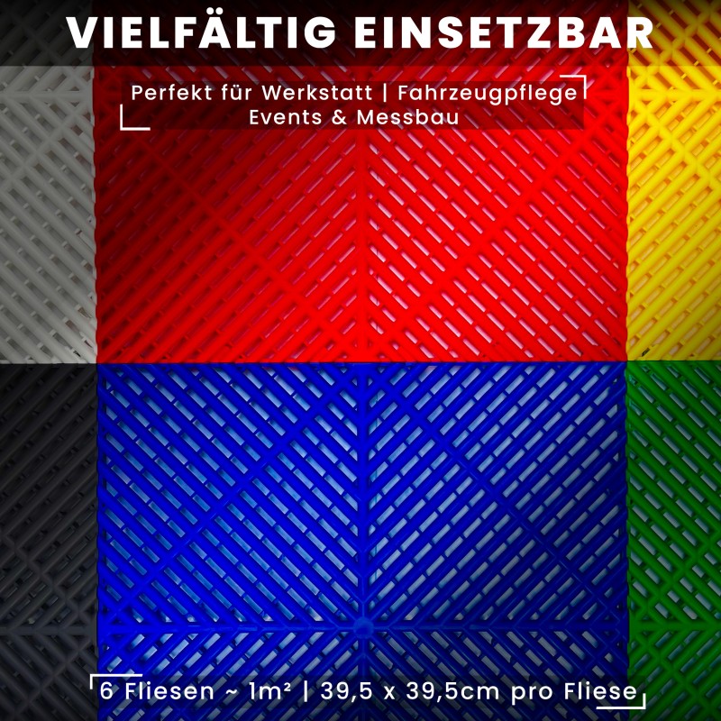 Klicktec® 3D Werkstattboden – 6er Set | satte Farben, 480 g/Fliese